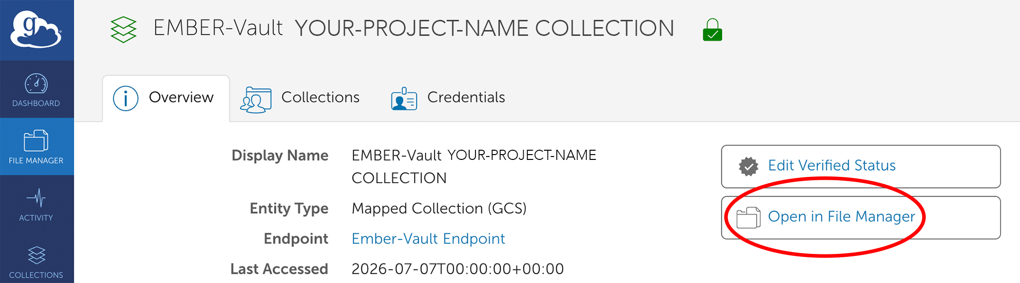Project collection manager in Globus Web UI
